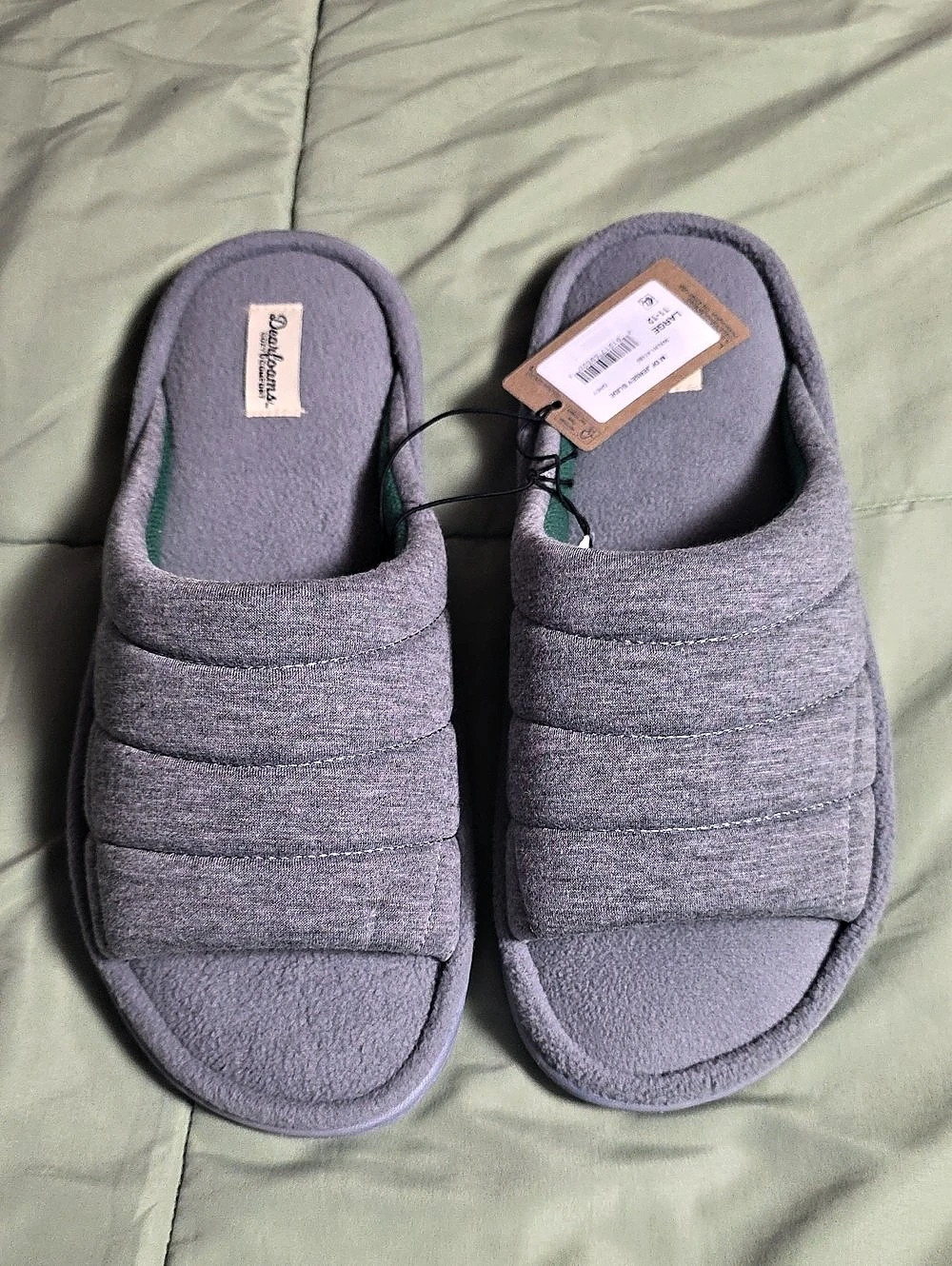 Dearfoams Cozy Comfort Men's Quilted Jersey Slide Slippers, Sz Large 11-12